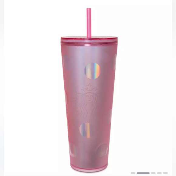 NEW Disneyland Piglet Pink Starbucks Tumbler w/ Straw Pink Polka Dot iridescent - Picture 2 of 6